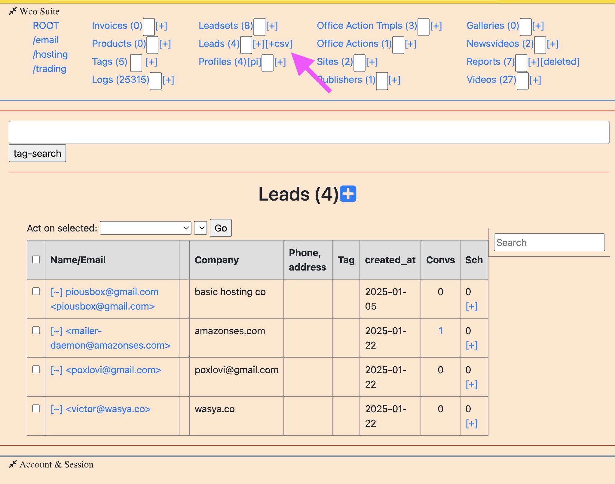 click the [+csv] button