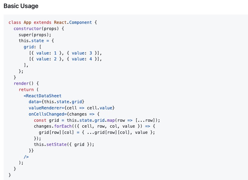 react-datasheet basic usage